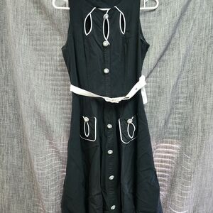 Voodoo Vixen Black Midi Dress with White Details Size L